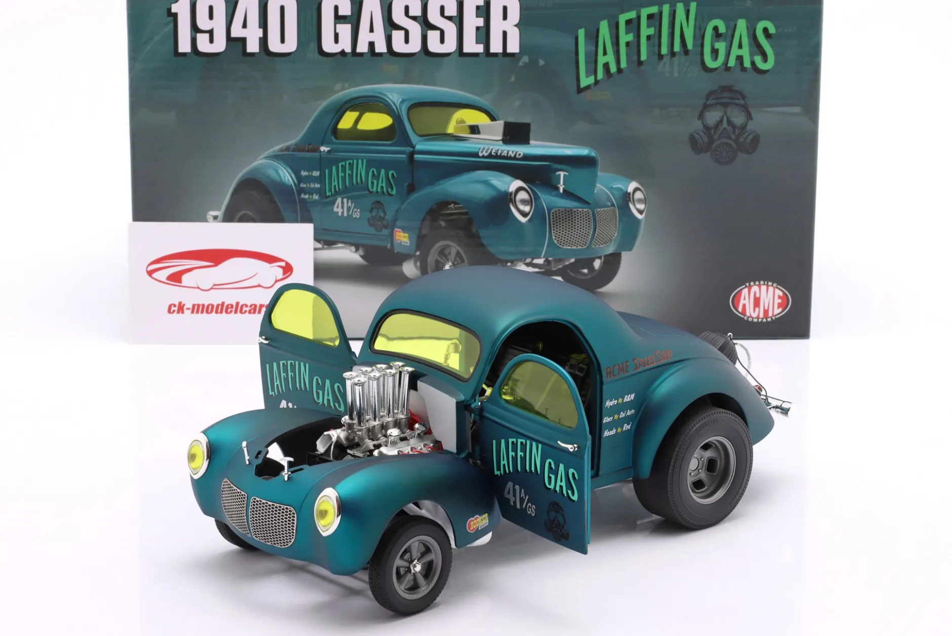 Willys Gasser Laffin Gas Baujahr 1940 blau metallic 1:18 GMP