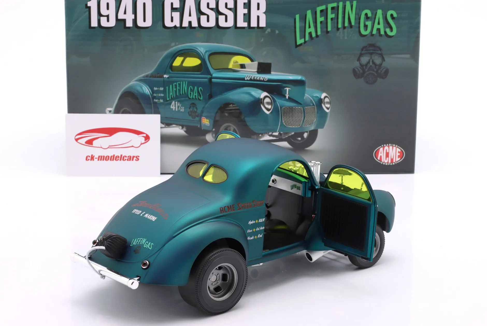 Willys Gasser Laffin Gas Baujahr 1940 blau metallic 1:18 GMP